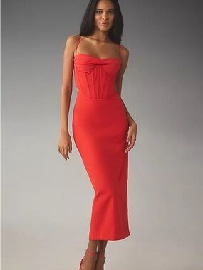 Red Bustier Corset Midi Dress by Bardot Size US 2 EU 34